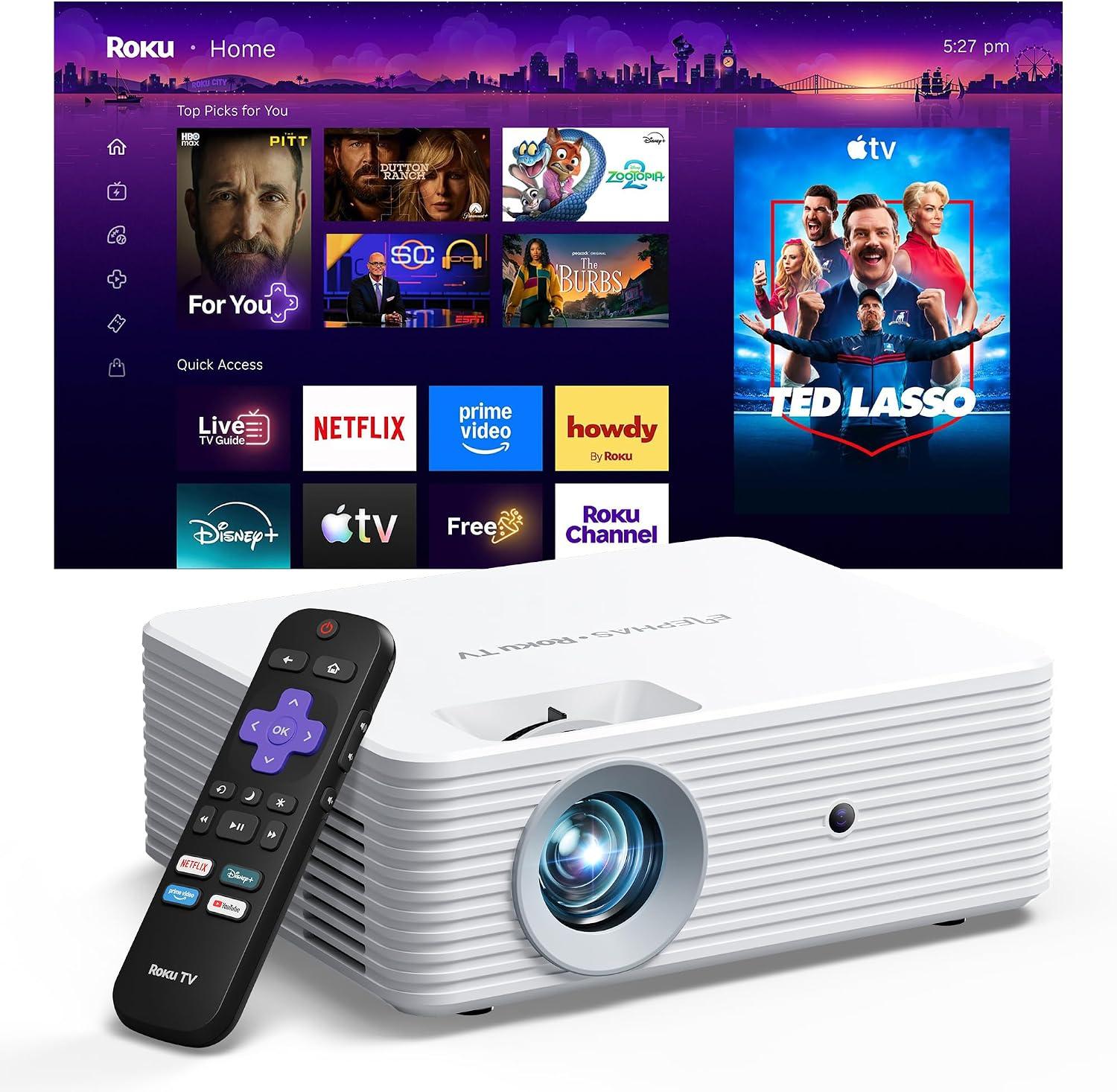 ELEPHAS H211 Roku TV smart projector with Roku remote and home screen
